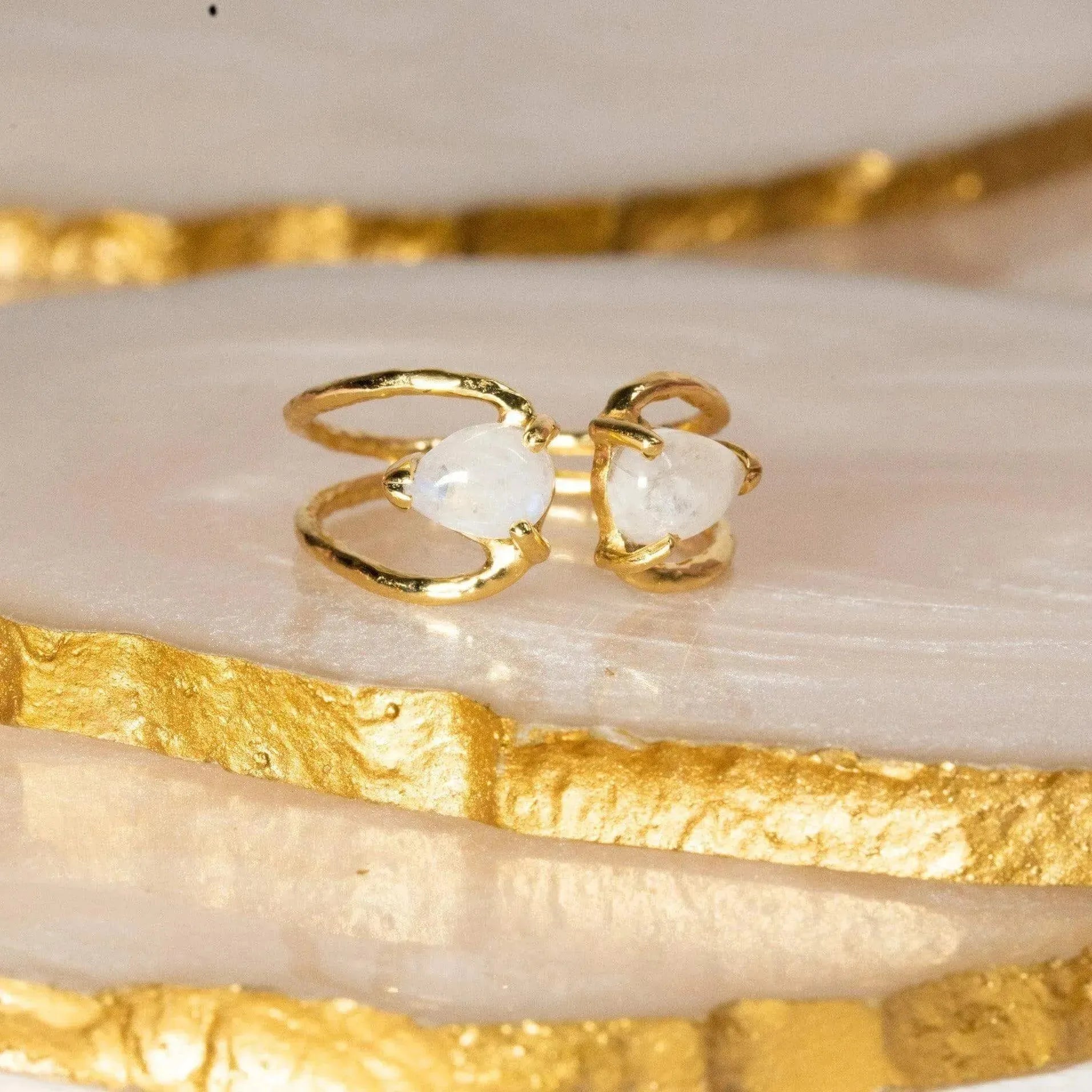 Adjustable Dual Moonstone Ring - Symbol of Romance - LA TATVA